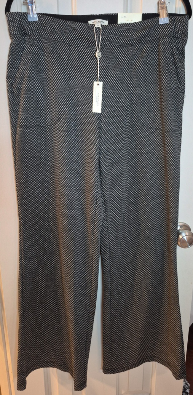 NWT Max Studio London Wide Leg High Rise Bootcut Trousers L Elastic Waist Busine